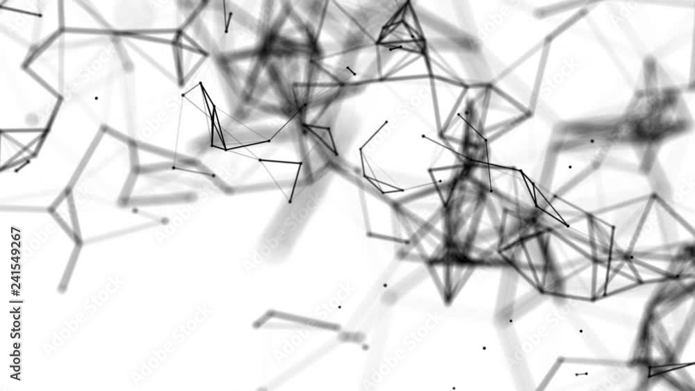 Aufkleber black particles connected by lines. flying slowly on a white background. 3d rendering
