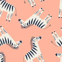 Tapeten zebra seamless pattern on orange background, summer kids and nursery fabric textile print © AngellozOlga