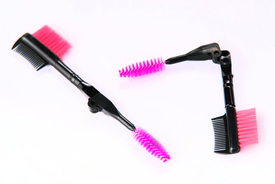 Brushes and tools for building and caring for eyelashes. On a white background. Materials for eyelash extension. Brushes, accessories for eyelash extensions.