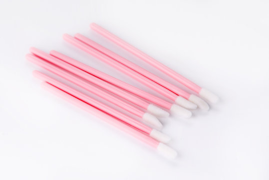 Brushes and tools for building and caring for eyelashes. On a white background. Materials for eyelash extension. Brushes, accessories for eyelash extensions.