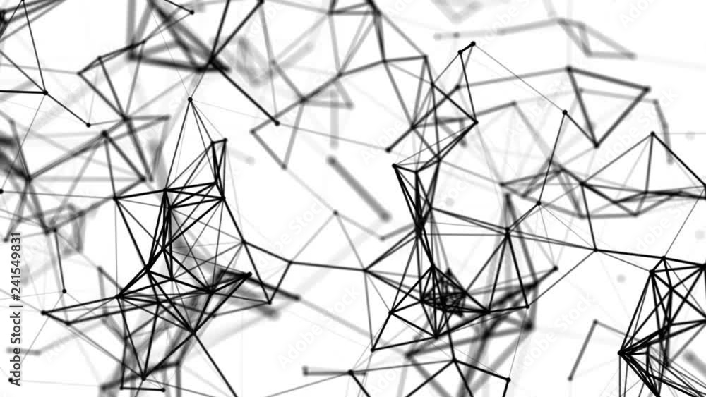 Aufkleber black particles connected by lines. flying slowly on a white background. 3d rendering