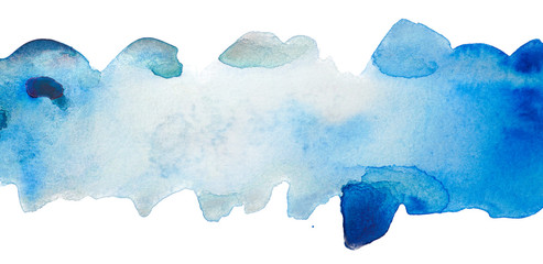 watercolor blue strip on white paper. Isolated element for design. with brush strokes hand-drawn.
