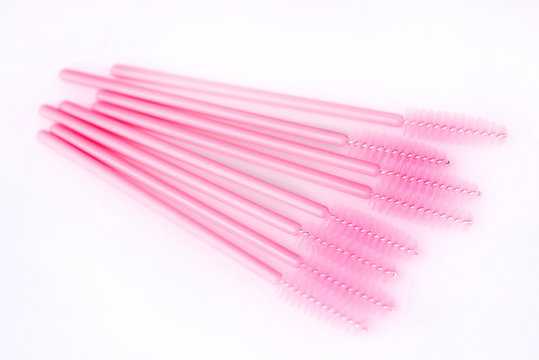 Brushes and tools for building and caring for eyelashes. On a white background. Materials for eyelash extension. Brushes, accessories for eyelash extensions.