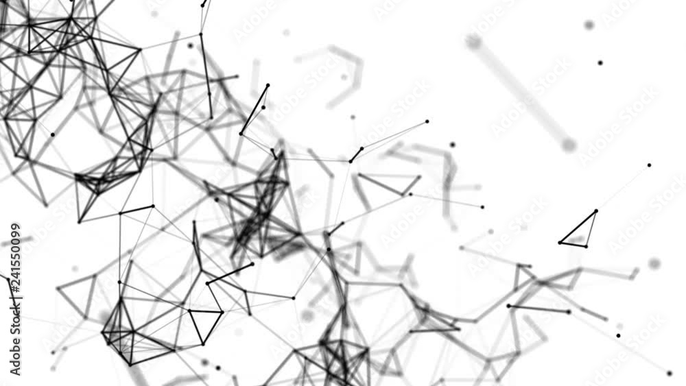 Poster black particles connected by lines. flying slowly on a white background. 3d rendering