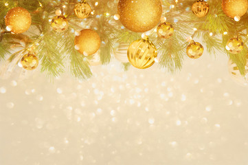 Fototapeta na wymiar christmas frame design with golden ball and glitter background