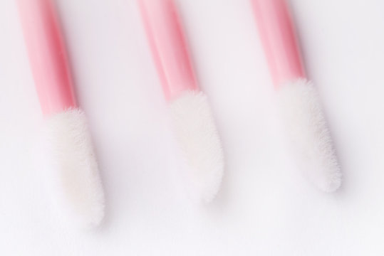 Brushes and tools for building and caring for eyelashes. On a white background. Materials for eyelash extension. Brushes, accessories for eyelash extensions.