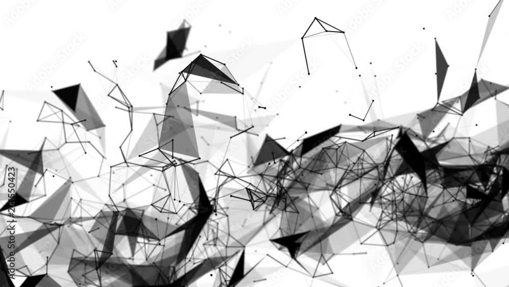 Aufkleber black particles connected by lines. flying slowly on a white background. 3d rendering
