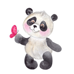 Watercolor illustration with cute panda © марина васильева