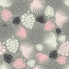 Obraz premium palm leaves tropical seamless background, leafy summer kids and nursery fabric textile print