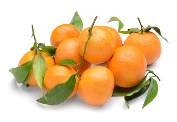 Tasty juicy tangerines on white background