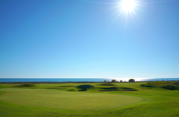 Links golf course and ball  