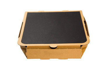 cardboard box of pizza on white 