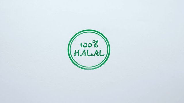 100 percent Halal seal stamped on blank paper background, food quality control