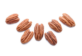 Pecan nuts on white background