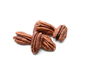 Pecan nuts on white background