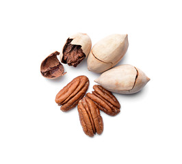 Pecan nuts on white background