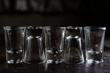 Shot glasses for vodka or tequila drink