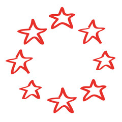Fototapeta na wymiar Handgezeichnete Sterne im Kreis in rot