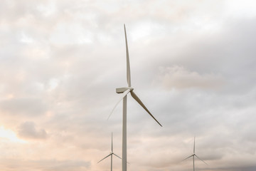 Landscape with turbine green energy generating electricity , windmills for electric power...