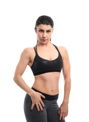 Fototapeta premium Sporty muscular woman on white background