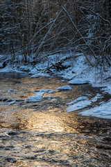 forest river in winter. Amata in Latvia