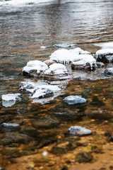 forest river in winter. Amata in Latvia