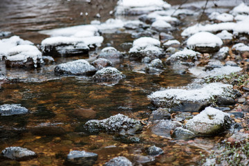 forest river in winter. Amata in Latvia