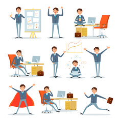 Man Busy with Work, Businessman Characters at Work