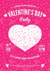 Valentine's Day party invitation, flyer or poster design. Vector illustration.