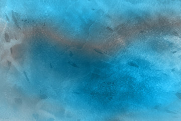 Colorful winter blue ink and watercolor textures on white paper background. Paint leaks and ombre effects. Hand painted abstract image.