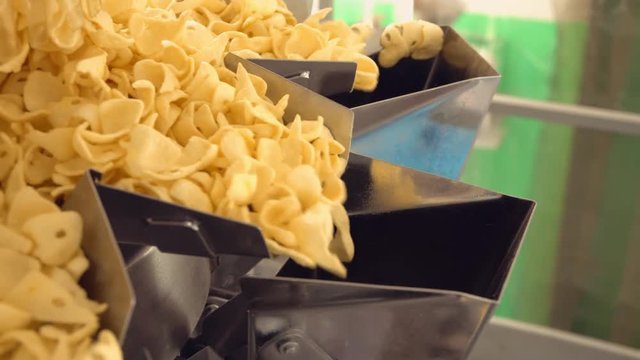 food factor production line fried snacks close up