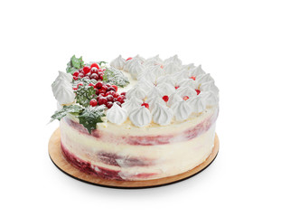Obraz na płótnie Canvas Sweet Christmas cake on white background