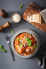 spaghetti with meatballs and tomato sauce, italian pasta