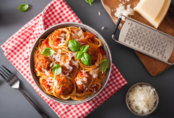 spaghetti with meatballs and tomato sauce, italian pasta