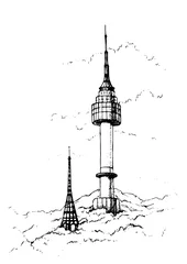Hand drawn illustration of Seoul tower,Namsan tower in korea.N seoul tower .South Korea.Sketch. © Alex