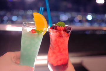 Cocktails and night view