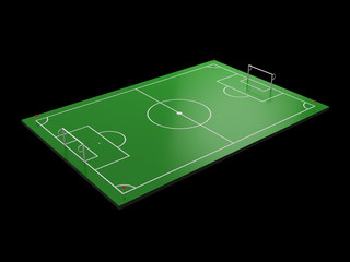3d Illustration of soccer field, football field isolated black