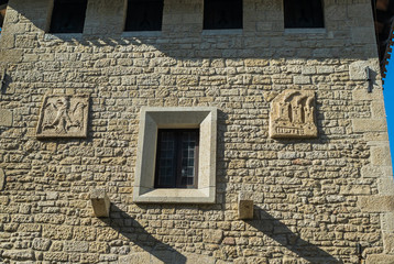 old medieval castle wall in historical part of san marino city on the mountain  Monte Titano