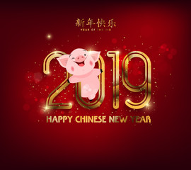 Fototapeta na wymiar Happy chinese new 2019 year, year of the pig. Pig - symbol 2019 New Year.Chinese characters translation: 