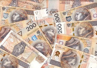 Polish zlotys - Polish currency, 200 PLN bills (banknotes face value PLN 200) - carpet from money - obrazy, fototapety, plakaty