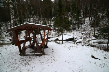 gazebo in nature in the mountains