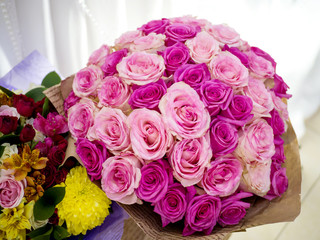 Gorgeous festive bouquet of pink roses