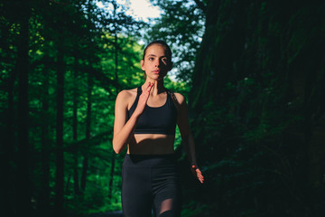 no pain no gain. sporty woman training in green forest. Sport and sportswear fashion. Healthy lifestyle concept. Sport success. Fitness woman with good athlete body. fit your body and lose weight