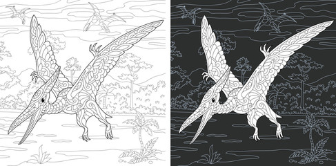 Coloring pages with Pterodactyl dinosaur