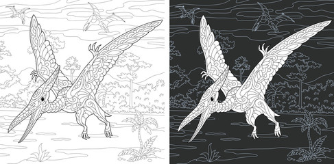 Coloring pages with Pterodactyl dinosaur © Sybirko