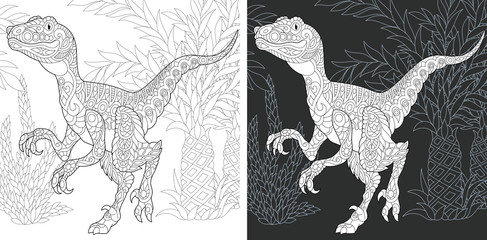 Coloring pages with Raptor dinosaur