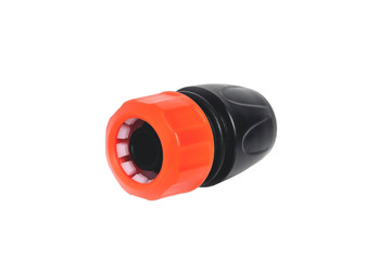 watering sprinkler for hose in red and black on white background close-up isolate