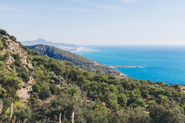 Beautiful view of the Mediterranean seashore. The Lycian Way trekking near Patara, Turkey.