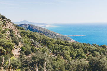Beautiful view of the Mediterranean seashore. The Lycian Way trekking near Patara, Turkey.