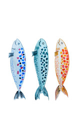 Hand drawn watercolor sardines